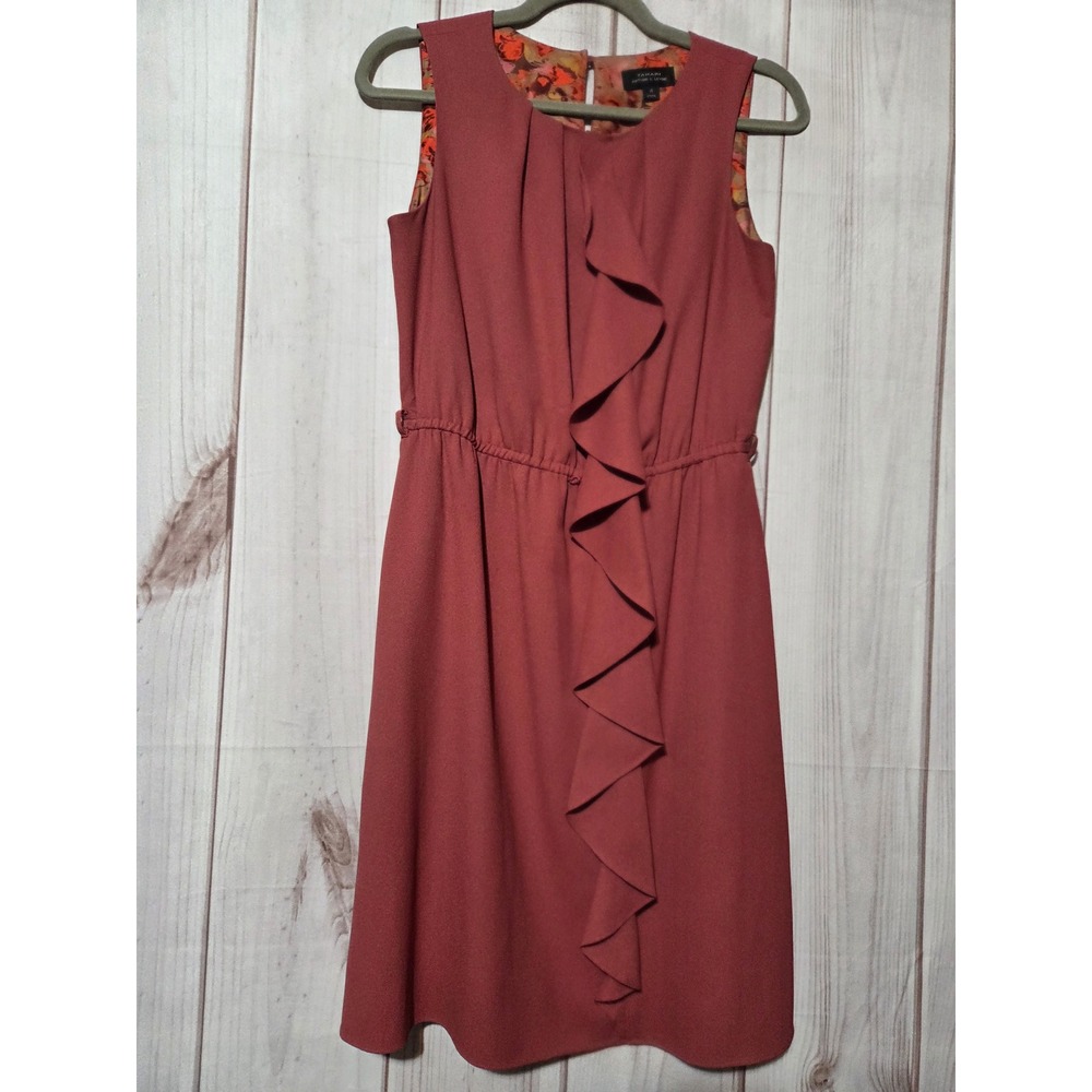 Tahari Arthur S Levine Rose Ruffle Sleeveless Elastic Waist‎ Dress Size 4